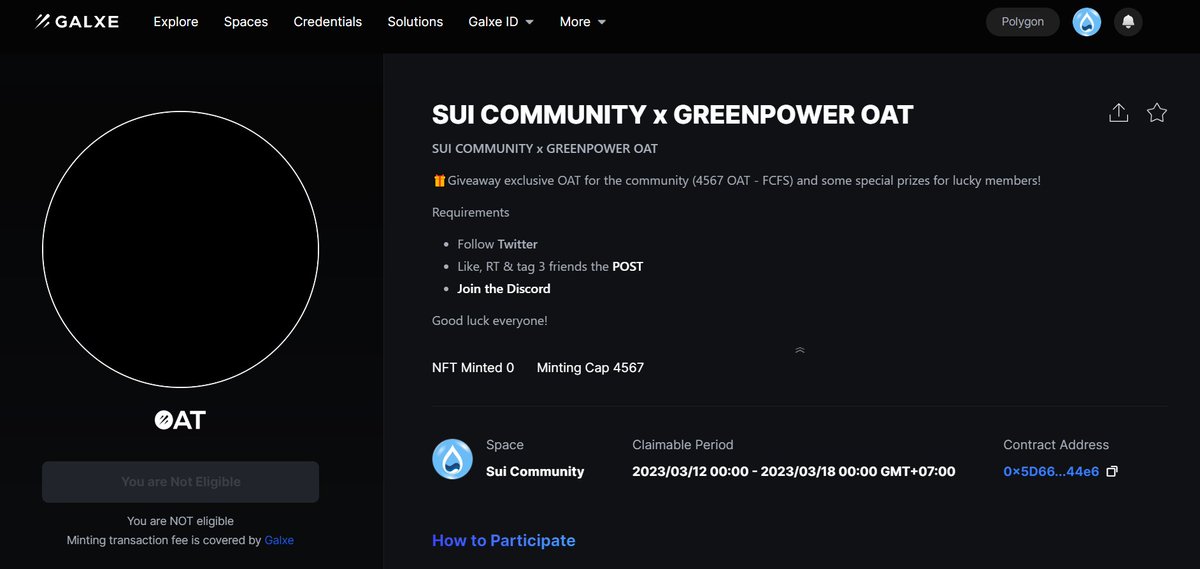 SUI COMMUNITY x <a href="/GreenPower_N/">GreenPower Network 🌍</a> OAT😍

🎁Giveaway exclusive OAT for the community (4567 OAT - FCFS) and some special prizes for lucky members!

Claim OAT
galxe.com/suicommunity/c…

And don't forget to drop your OAT below the post to get the chance to become lucky members⚡️

#Sui #OAT