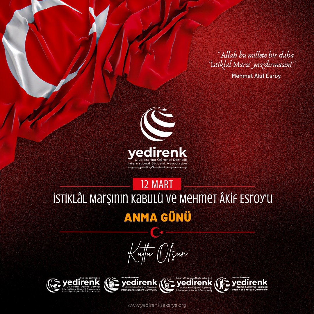 "Allah bu millete bir daha 
'İstiklal Marşı' yazdırmasın! "
Mehmet Âkif Esroy
--------
İstİklâl Marşının Kabulü ve Mehmet Âkİf Esroy'u Anma Günü kutlu olsun.