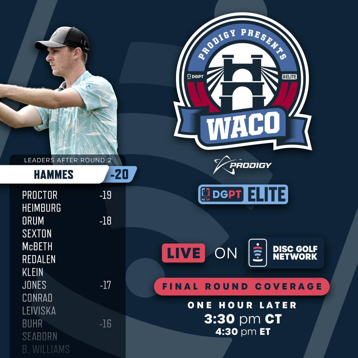 DiscGolfProTour's tweet image. Championship Sunday is going to be a wild one here in Waco! 

Catch final-round coverage of the 2023 Waco Annual Charity Open today on Disc Golf Network 🥏
