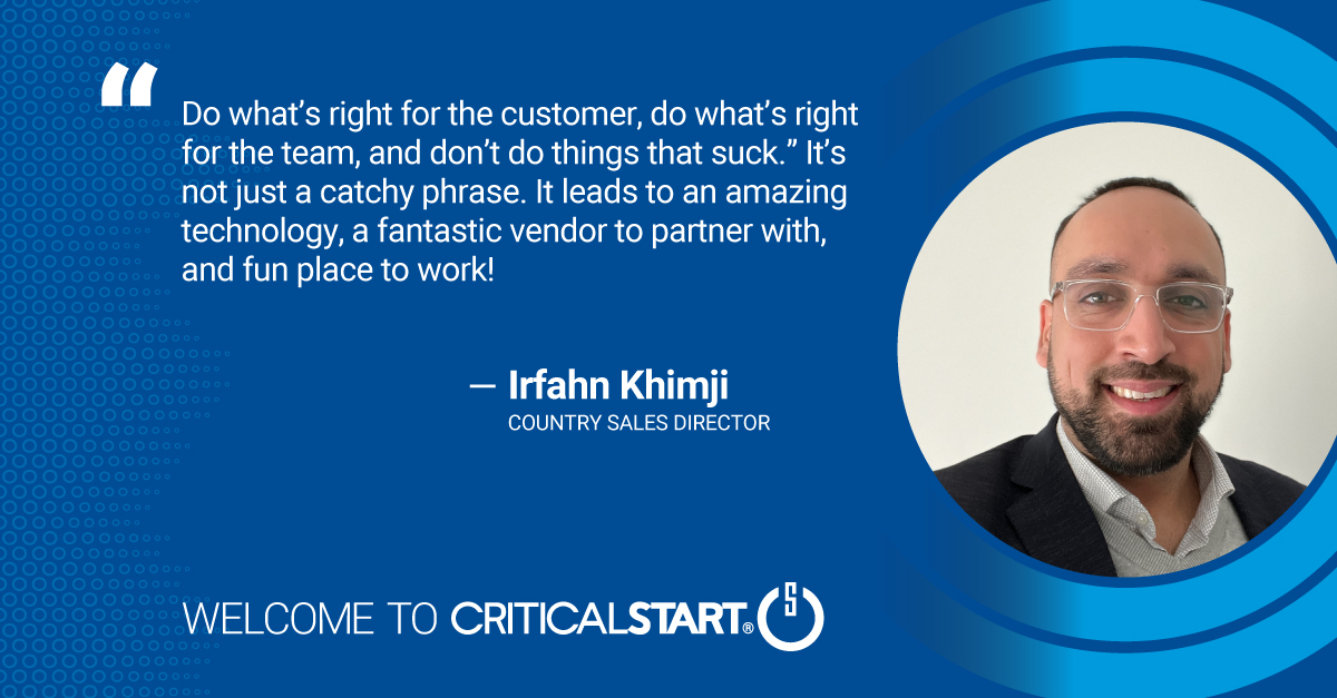 CRITICALSTART's tweet photo. Meet our newest #criticalcrew member Irfahn and learn what he loves about working at Critical Start. Check out our open positions to join our team! https://t.co/xKsS1H3pYB #cyberjobs #cybersecurity #jobopenings #cybercontent https://t.co/zQrymMwWNb