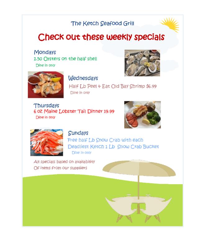 KetchSeafood's tweet photo. Don't miss these weekly specials at The Ketch https://t.co/4LUR7Xx3uE