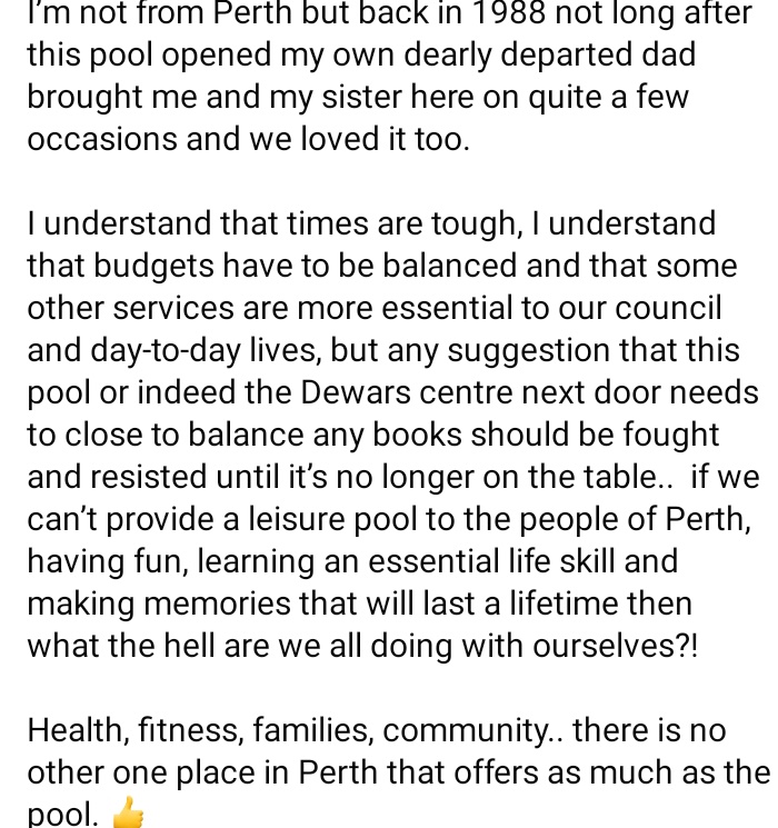 Sup3rs0nic1884's tweet photo. Taken from Facebook
Perth & Kinross - The most backwards thinking council in Scotland
#SaveThePool @PerthandKinross https://t.co/tHexrNJMug