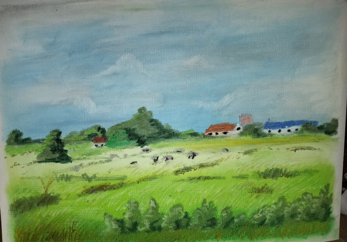 May05082539's tweet photo. Hi, my name is May and this is my artwork. It's called Klin I Lamphun, parallel f4. inspiration comes from The day that my family and I went to visit my sister in Lamphun and I liked the atmosphere in Lamphun very quiet. So it inspired me to draw this picture. https://t.co/UkHgC0JH3w