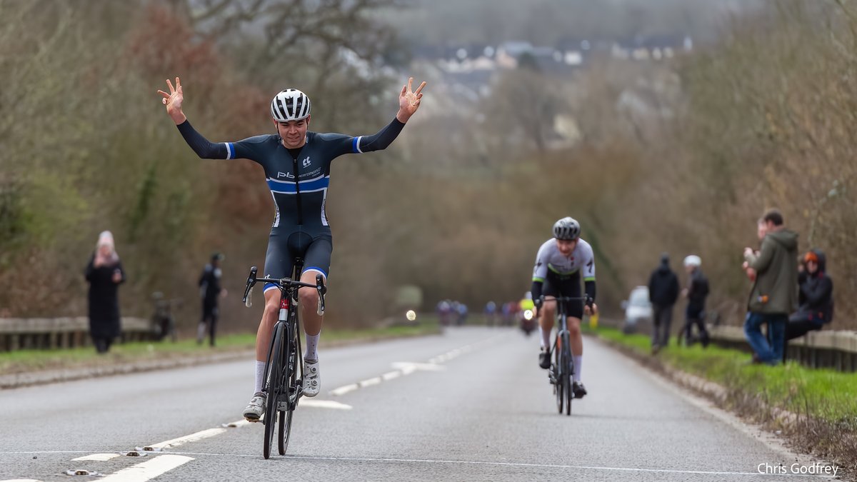 At today's Primavera Pursuit Road Race in Hatherleigh Jacques Coates of Team PB Performance won the two- man sprint to the finish line ahead of Leo White of Reflex Racing.