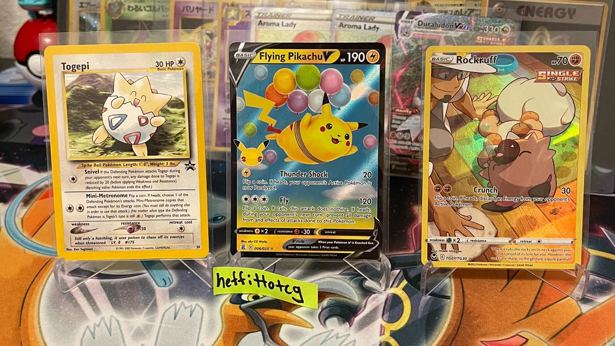 heffittoTCG's tweet image. 🎉WEEKLY GIVEAWAY #9🎉

This week we have 3 singles!!
Togepi Black Star Promo
Flying Pikachu V
Rockruff Trainer Gallery

To Enter you MUST:
✅Follow
❤️Like
🔁Retweet
BONUS:💬Tag a friend! 

Winner picked on 3/19 📅

#PokemonGiveaways