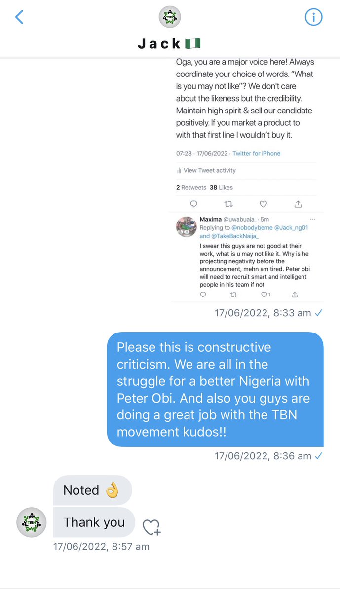 nobodybeme's tweet photo. @urchilla01 This was my conversation with him sometime in May last year, when he was tweeting that we may not like the VP Datti. He is so low on emotional intelligence &amp; it will make him a terrible leader. https://t.co/k84HRexPCc