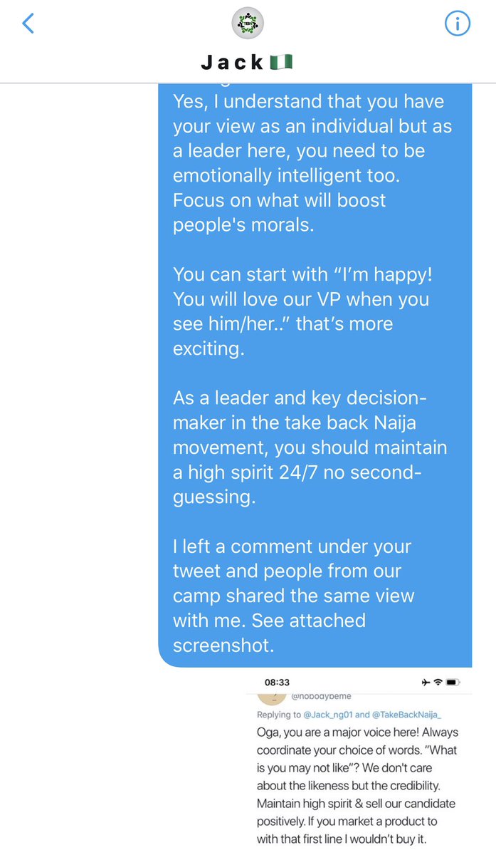 nobodybeme's tweet photo. @urchilla01 This was my conversation with him sometime in May last year, when he was tweeting that we may not like the VP Datti. He is so low on emotional intelligence &amp; it will make him a terrible leader. https://t.co/k84HRexPCc