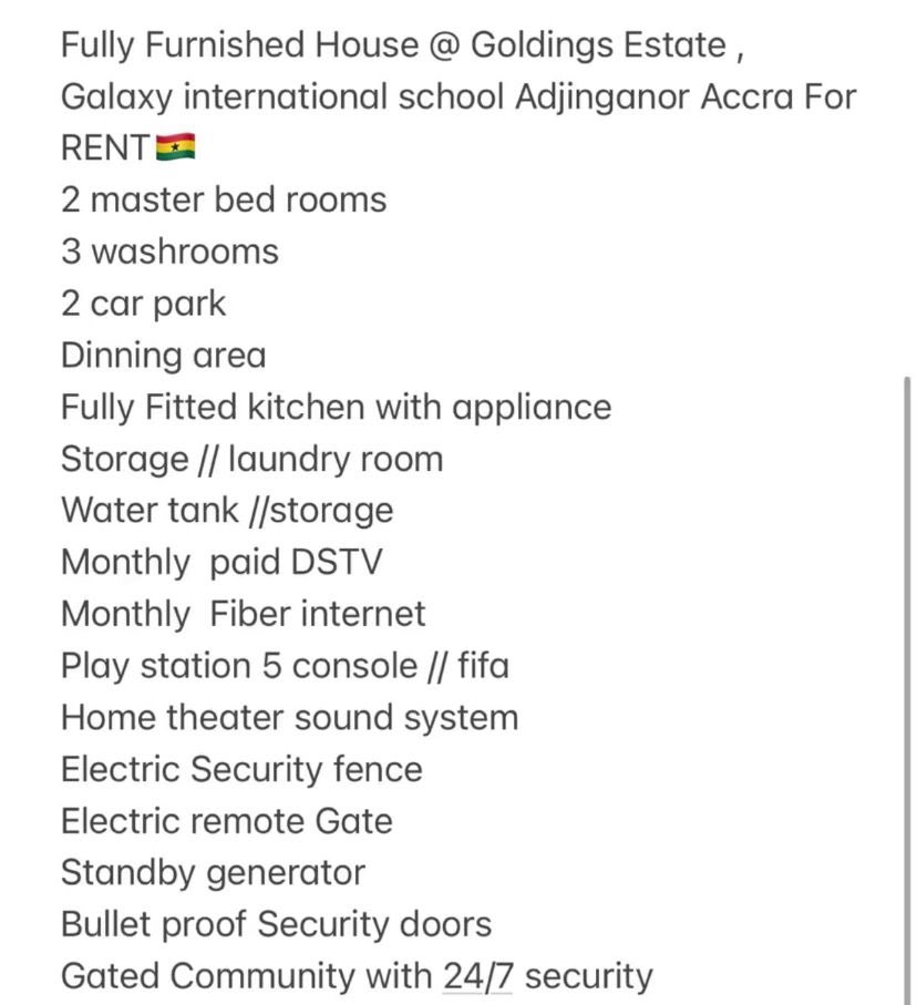 _asempahomes's tweet photo. Exclusive available house for rent available 🏠‼️ Kindly check thread for specifications 

Location:  East Legon, Goldings Estate near Galaxy International school 📍

Price:  $3k/month (amazing payment plans available )

Call 0249142833/0502265977 or SEND us a DM for more info https://t.co/GmTqXp0IlD