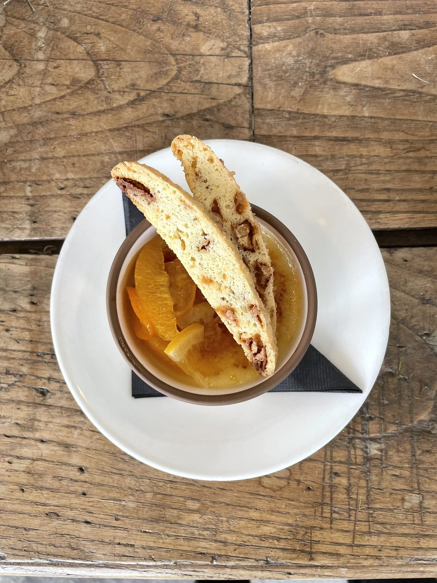 NEW DESSERT! Crème Brûlée with candied kumquats and Meyer lemon and biscotti. On the dessert menu Bowood By Niche • Created by Pastry Chef Suji Shaw 🍊