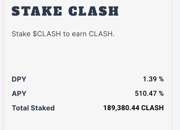 ClashCardio's tweet photo. 💰💰Stake your clash tokens and earn 510.47% APY straigh away!

❌No locking time, no hidden fee

Stake: https://t.co/gMEerUqy3b

Buy  Clash: https://t.co/qkeBnduOVM

💹Price Chart: https://t.co/G2gjwuGFoU

🎮Clashcard Game: https://t.co/G6nxw4To87

#Clashcard #BSC #BNB https://t.co/pdfScAzsJl