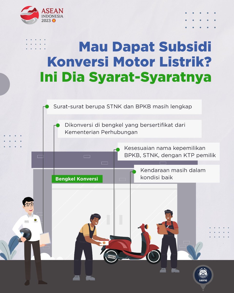 djebtke's tweet photo. Belum punya motor listrik? 

Bisa konversi lho Sobat dari motor BBM konvensional saat ini jadi motor listrik plus dapat subsidi lagi!

Penuhii persyaratan dan datang ke bengkel tersertifikasi, jadi deh! 

#KBLBB #kendaraanlistrik # https://t.co/rf2fB6GFJb