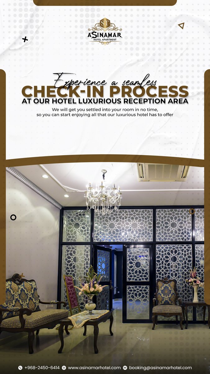ASinamarHotel's tweet photo. Check-in has never been so easy! Our friendly staff at the reception area are here to assist you every step of the way.

Call: +968-2450-6414
Email: booking@asinamarhotel.com
Website: https://t.co/8zCMILLO1V

#asinamar #oman #muscat #apartments #hotels #welcomesyou #receptionarea https://t.co/Pe1v05FA6C