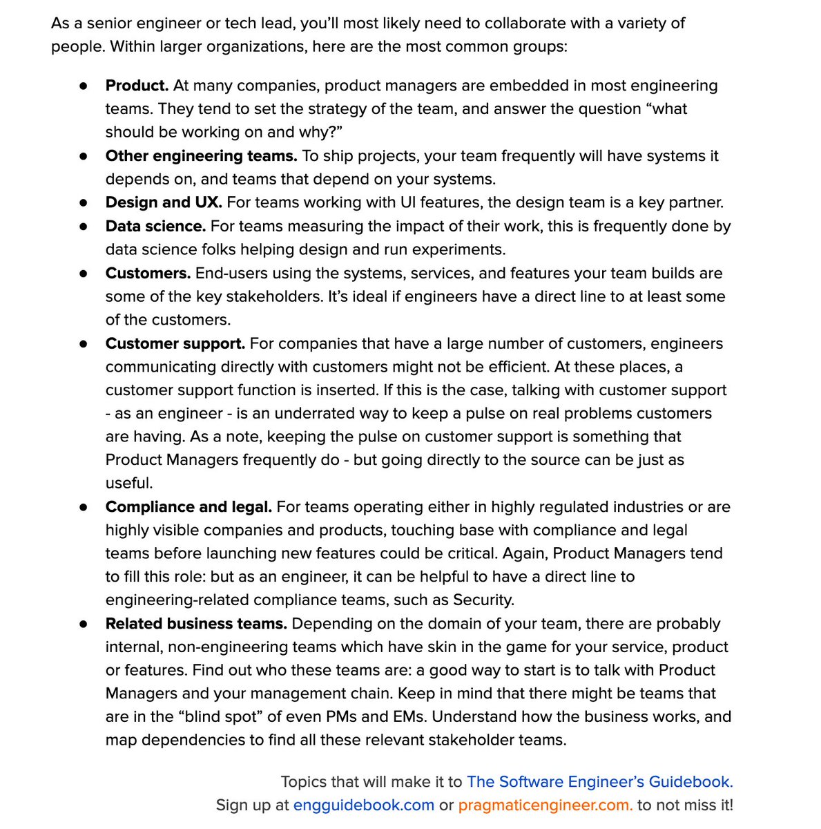 EngGuidebook's tweet photo. "Stakeholders." As a sw engineer, doing your job tends to go beyond just executing tasks: it's often about figuring out what the 'right' work is to do.

To do so, it's worth talking with stakeholders for your team.

Who are these, and how can you locate them? https://t.co/oW6qQUVmbq
