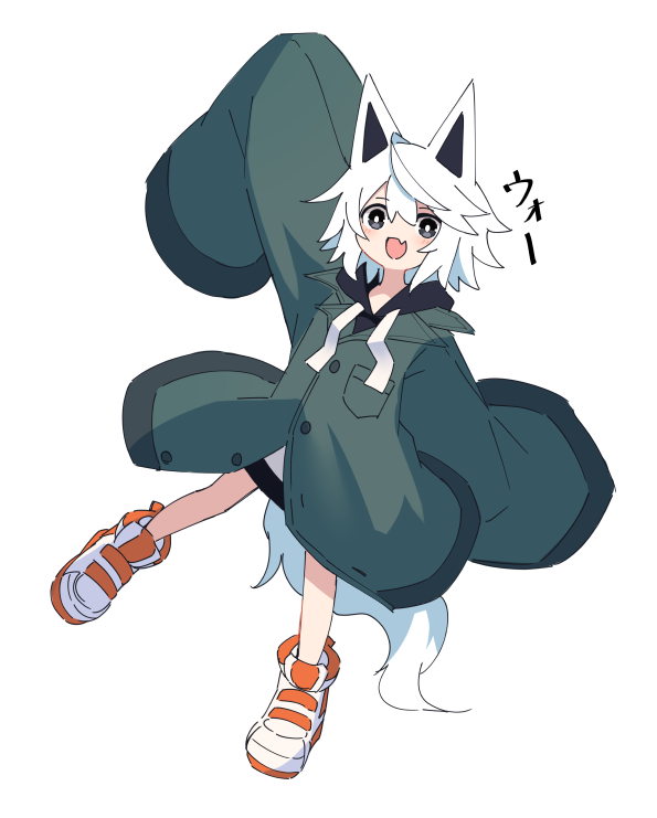 white hair 1girl sleeves past fingers animal ears solo tail shoes  illustration images