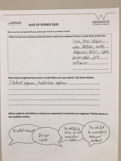 MarieDieboltUoW's tweet photo. #WMGoutreach having a lot of fun at #SliceOfScience with @warwickengage. Finding out what an engineer is! @wmgwarwick @WMGBusiness @megjlow @philjemmett https://t.co/b9nsICvGYQ