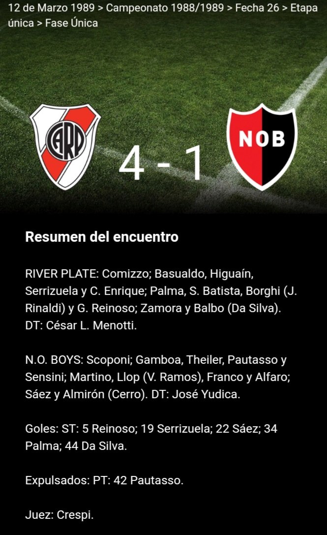 Maisonna's tweet photo. Un 12 de Marzo como hoy pero de 1989 se jugó la fecha 26 del Torneo 88/89 y el River de Menotti prolongó su buen momento al golear en Nuñez al Newells vigente subcampeón de América
A falta de 12 fechas el equipo quería prenderse en la pelea por el título junto a Boca y CAI. https://t.co/y3CJ7uVfJR
