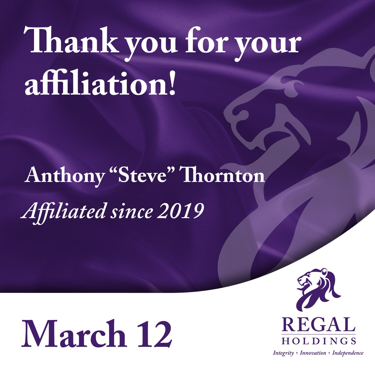 We would like to recognize our friend and colleague Steve Thornton, for his 4 years of affiliation! Thank you for serving your clients so proudly!