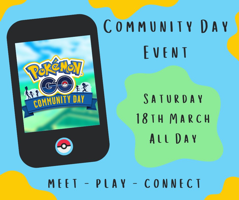 GameOnCornwall's tweet photo. Heard about the news? We're celebrating Pokémon GO Community Day together! 🎉🤗

Meet - Play - Connect! 📱
Saturday 18th of March at Game On Cornwall.

#gameoncornwall #pokémon #pokémongocommunityday #pokémongo #pokémon #communitydayevent #cornwallevents #whatsoncornwall https://t.co/NXT94jWl9Y