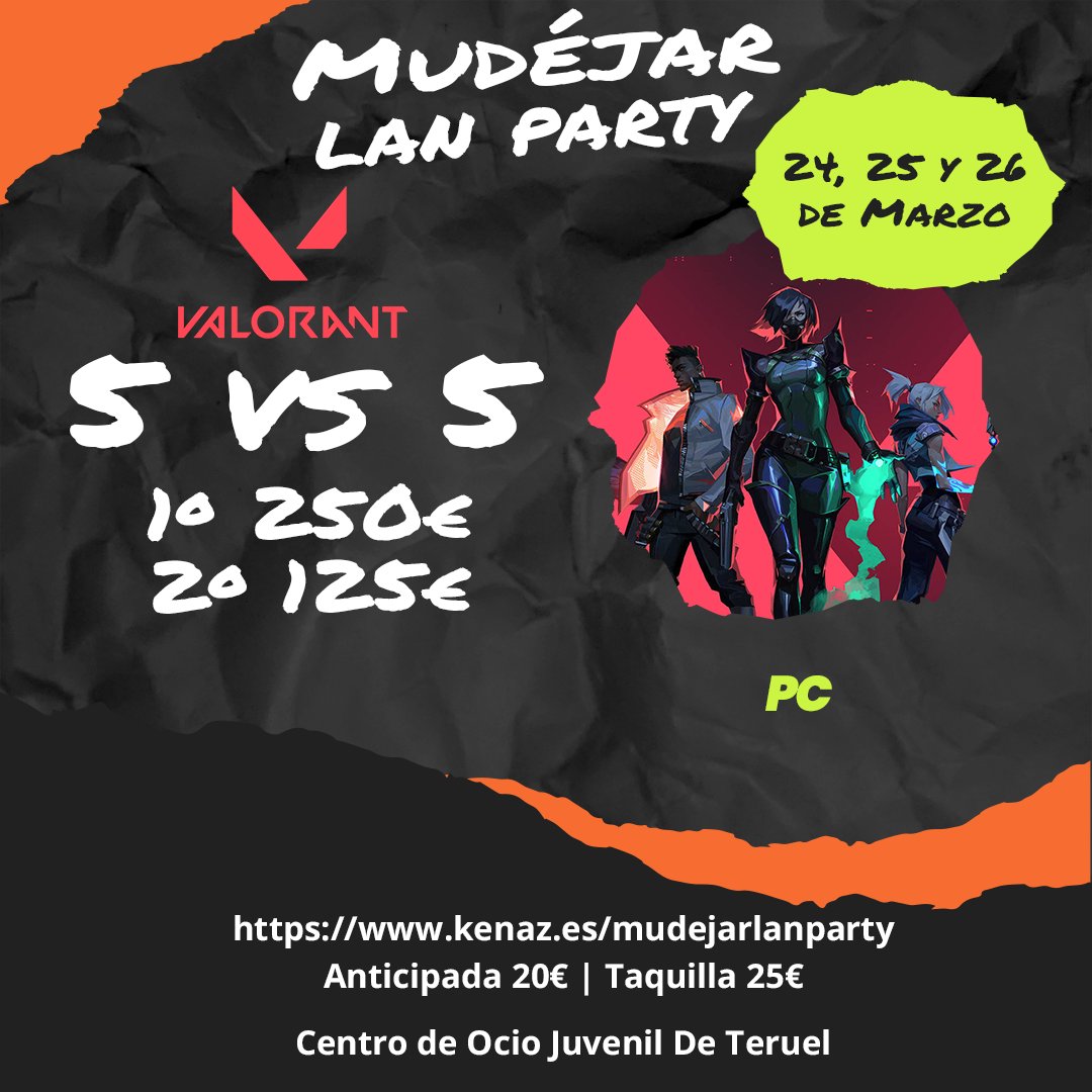 ¡Mas torneos!

🏆#VALORANT
🆚5vs5
🥇250€
🥈125€

Inscripciones en:
kenaz.es/mudejarlanpart…

#valorant #gamer #torneo