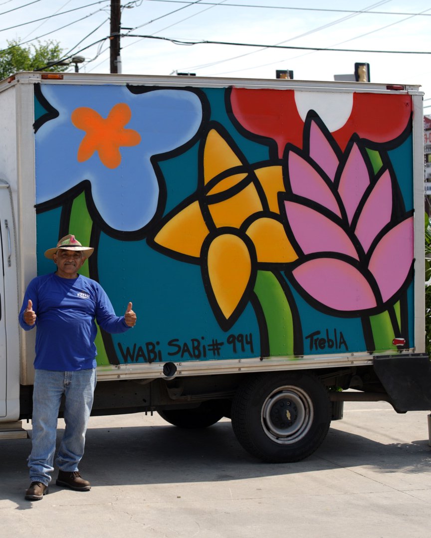 trebla_art's tweet photo. Part 3: Friday morning I made this idea a reality and Jose absolutely loved his new mural on his work truck. Go support Jose's small business and buy some plants from him tell him Trebla sent you. He's on the corner of Hildebrand and blanco. #treblaart #wabisabi #plantsaguilar https://t.co/FB4yQO0fFc
