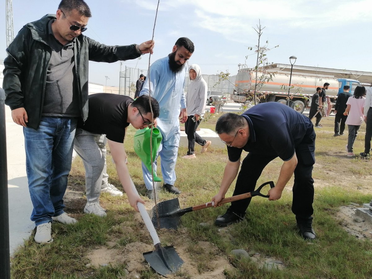 On this year's Arbor Day, Chinese employees in Gwadar Port, led by Chairman COPHC Yu Bo carried out tree planting activities at Vocational Institute. COPHC regards improving local ecological env. as its own resp. and has  invested a lot of manpower and material resources.🇨🇳🇵🇰