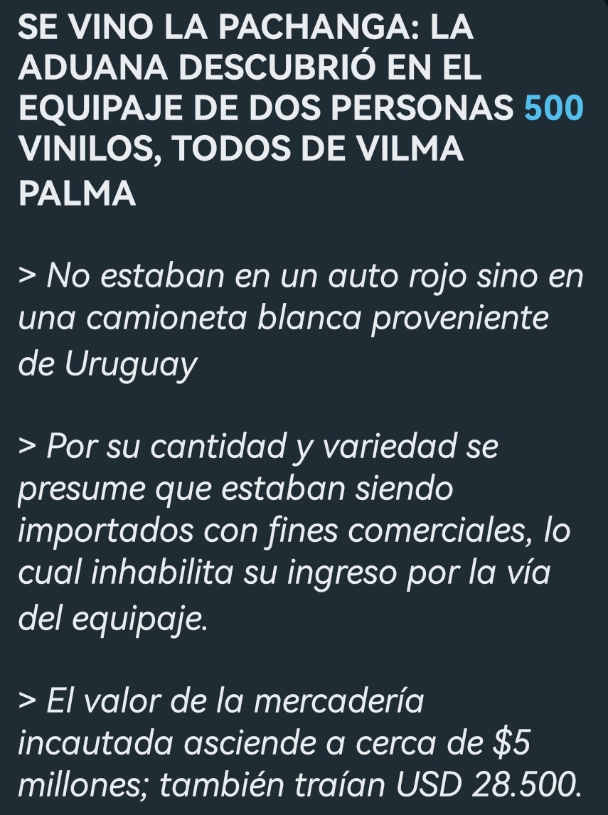 Las comunicaciones de la Aduana siempre me sacan una sonrisa. No estaban en un auto rojo jajajajaj #vilmaPalma #lapachanga