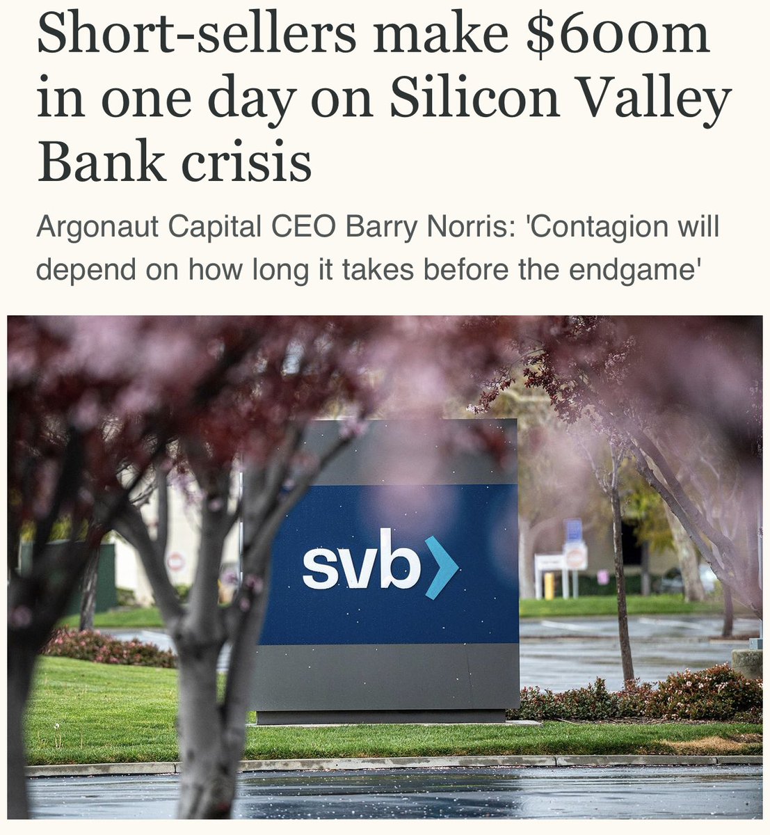 rogerhamilton's tweet photo. What kind of world do we live in where short sellers can make $600m in 24hrs destroying #SiliconValleyBank’s SP while startups worry about making payroll. Triggered by FED rates. Enabled by SEC rules #WallStreetFraud #NakedShorts https://t.co/V1x707YP9K https://t.co/w1Jw9oLJmh