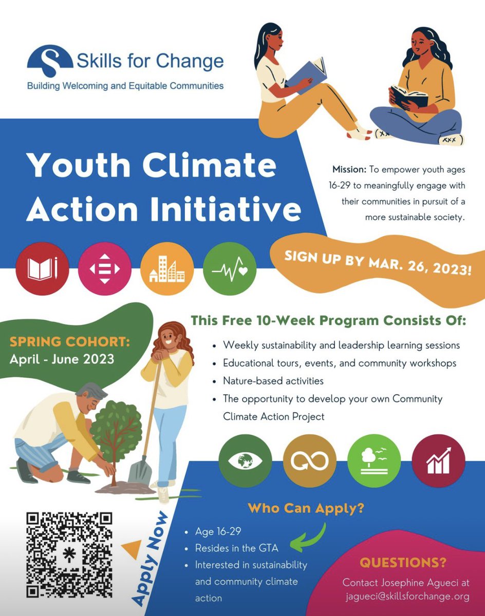 Check it out: <a href="/SkillsforChange/">Skills for Change</a> is launching the Youth Climate Action Initiative, a 10 week program aimed at empowering youth to meaningfully engage with their communities in pursuit of a more sustainable society.

⏰ Sign up by Mar. 26, 2023.

➡️ skillsforchange.org/youth-climate-…