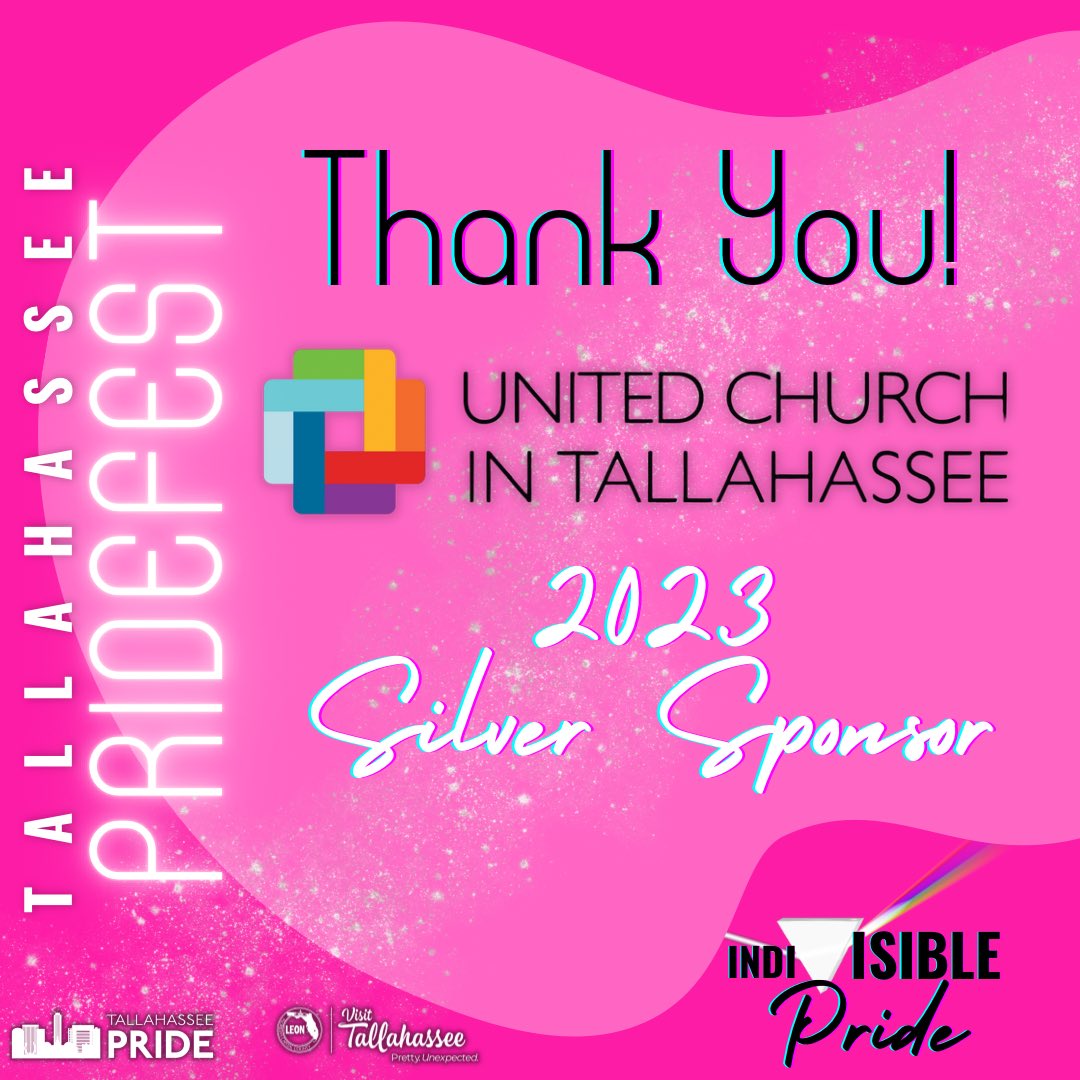 TallyPride's tweet photo. 📣 SPONSOR SHOUTOUT!

Thank you @UnitedChurchTLH for being a 2023 Tallahassee Pridefest Silver Sponsor!! 🤩

#tallypride #indivisiblepride https://t.co/GBLlvfP9kF
