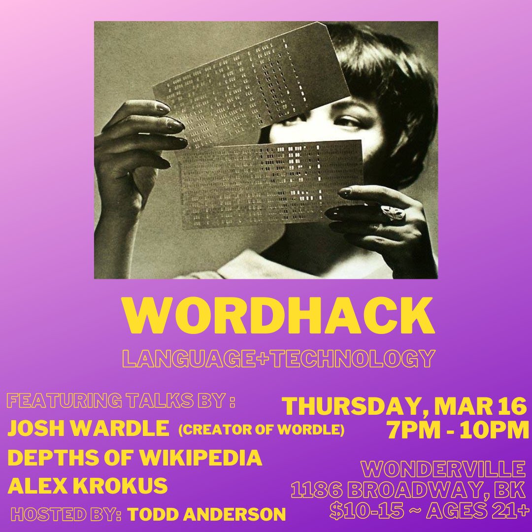 come to WordHack this Thursday to see me give a comic presentation on A.I. Generated Art! it's a great lineup and also my last show til the summer https://t.co/xg6CutU0vo 