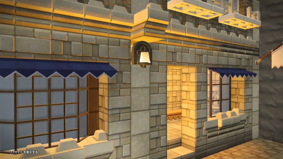 シャンデリアを壁に埋め込ませた壁掛け街灯。
シャンデリアなんでめちゃくちゃ明るいです。

#DQB2