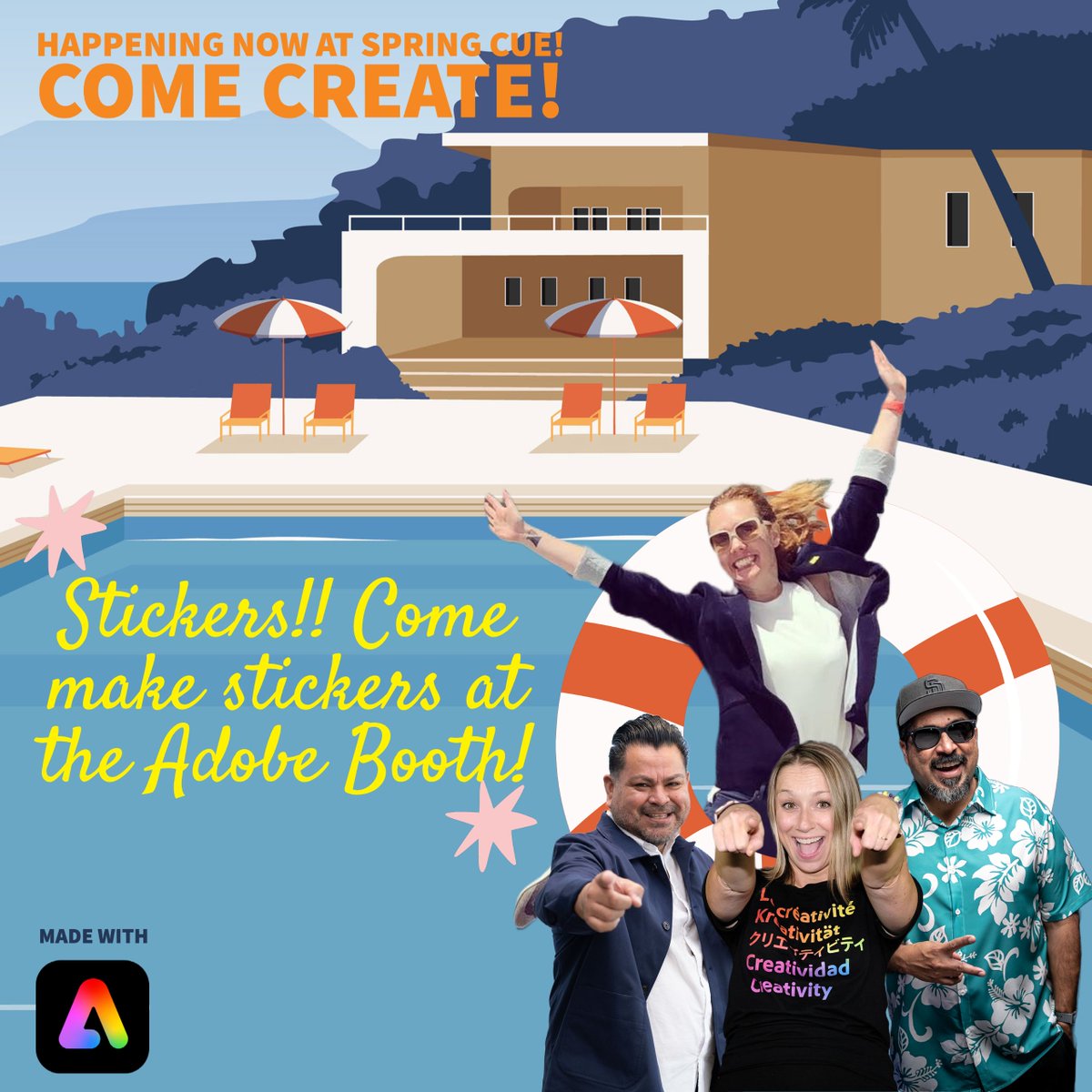 Happening today!!! Come to the @AdobeForEdu booth at #SpringCUE where we will be making STICKERS!!! Come take a break and create with us! #AdobeEduCreative #WeAreCUE @RebeccaLouHare @TheTechProfe @ClaudioZavalaJr @peerlessgreen @MistyKluesner