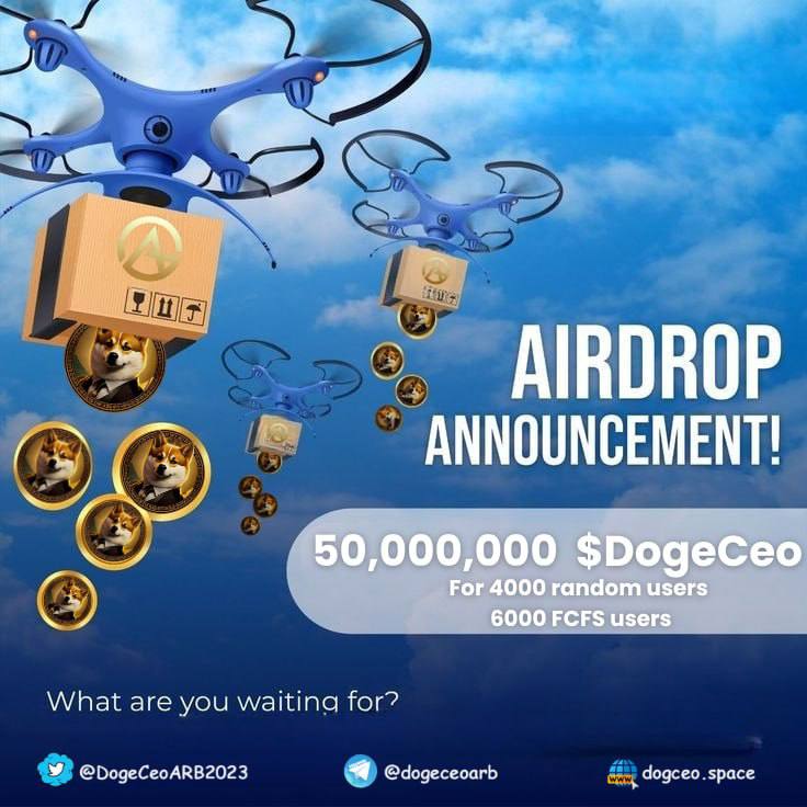 📣 Doge Ceo Airdrop 

🎁 Total Reward Pool FCFS 50,000,000 Doge Ceo Token 

To Enter:
✅ Follow @DogeCeoARB2023
✅ Like &amp; RT Tag 3 Friends 
✅ Finish tasks
gleam.io/rf6r3/doge-ceo…

#Airdrop #Crypto #AirdropCrypto #airdrops #dogeceo #arbitrum #dogeceoarb