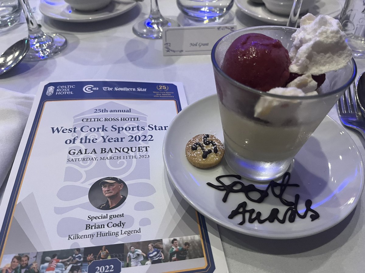 Grantie79's tweet photo. What a magical night at the @CelticRossHotel #WestCorkSportsStar awards. Poignant remembering Paudie (well done @skibbeagle 🥺) amazing winners in Fintan &amp; Paul and the legendary Brian Cody was a brilliant guest speaker - we were hanging on his every word. Truly inspirational👌 https://t.co/b3HrJleWRo