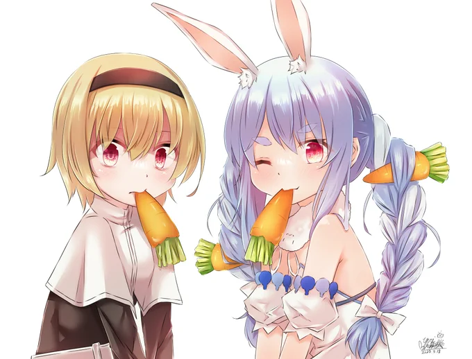ペコちゃん(ホロライブ)がペコちゃん(ミルキー)とコラボしたみたいなのでペコちゃん(ホロライブ)とペコちゃん(邪神ちゃん)のコラボをペッコさんが描きましたっ#ぺこらーと#邪神ちゃんドロップキック 