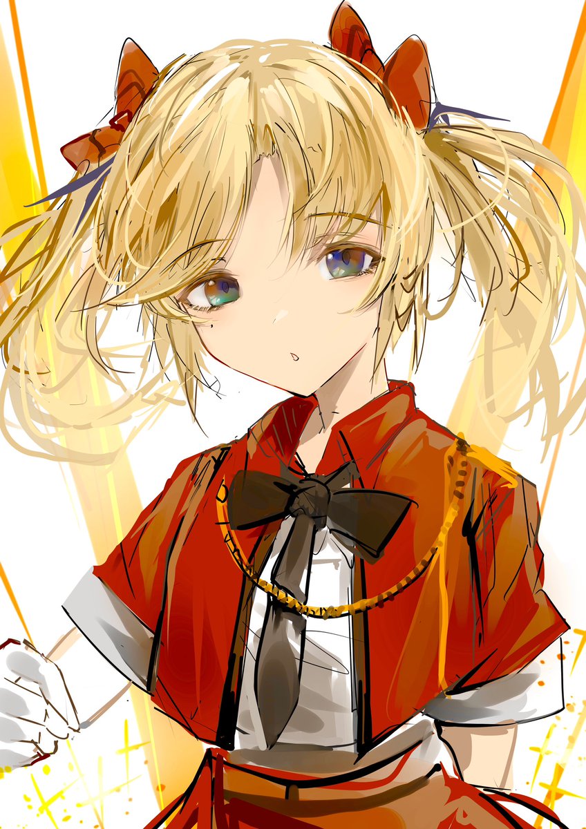 1girl solo official alternate costume twintails mole under eye blonde hair bow  illustration images