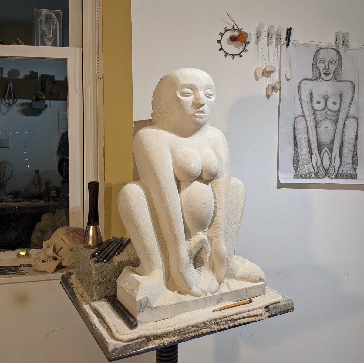 Moving forward with my sculpture #workinprogress #contemporarysculpture #britishsculpture #femalesculptor  #stonesculptor #stonecarving #modernbritishsculpture #sheelanagig #feministartist #BirthDeathRebirth