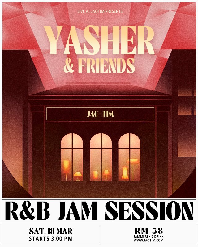 Jenn_Thompson's tweet photo. #ONGROUND LIVE : R&amp;B JAM SESSION
ft. #Yasher &amp; Friends
at #JaoTim, 61 Jalan Sultan, #KL
SATURDAY March18 3pm
TICKETS HERE: https://t.co/s1IBn7tRMF https://t.co/PBmPKfJfrC