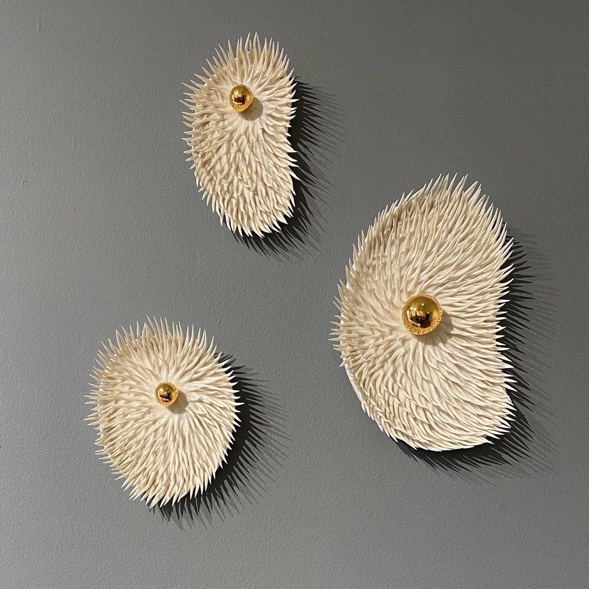 Cavalierofinn2's tweet photo. When you’re running out of surface space there’s always the wall. Wall sculpture in mixed metals by Juliette Bigley and porcelain wall works by Ikuko Iwamoto and Mimi Joung - on our website now https://t.co/jnFiTTOJS4