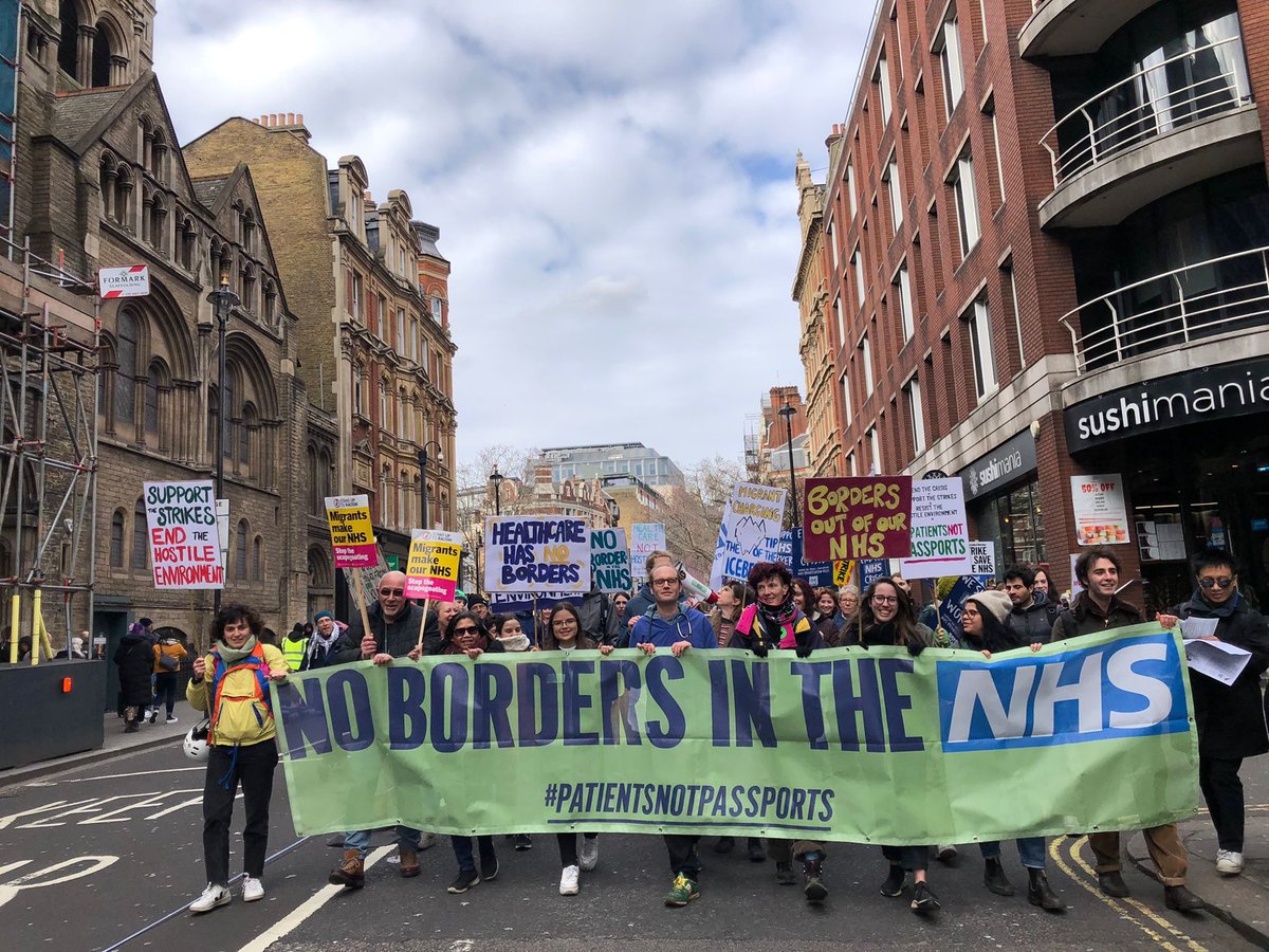 Always a good day to march for healthcare as a fundamental human right. ☀️ The #HostileEnvironment has no place in Health (or anywhere else!) #PatientsNotPassports  #SaveOurNHS #SOSNHSDEMO