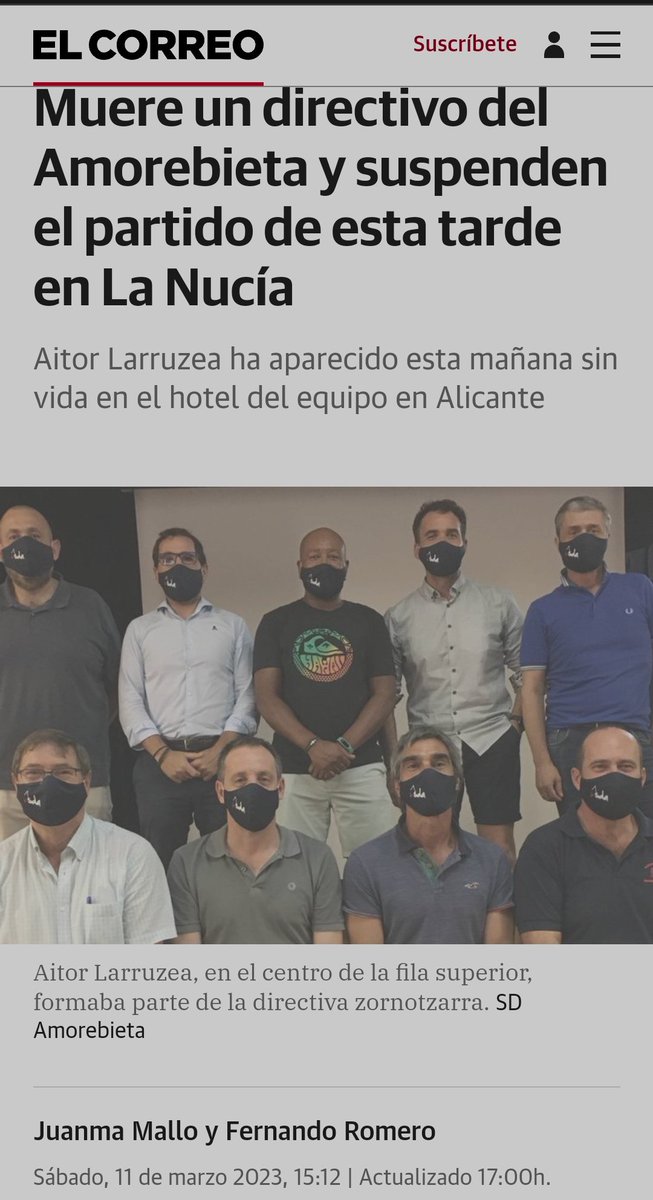 🚨🚨 Nueva #repentinitis deportiva: muere un directivo del Amorebieta y suspenden el partido‼️

💔 Apareció muerto en la habitación del hotel

Lactosa? 🤔

Siempre se han suspendido partidos por esto, ahora nos fijamos más😷🐑

💉 Seguro que las vacunas no han tenido nada que ver