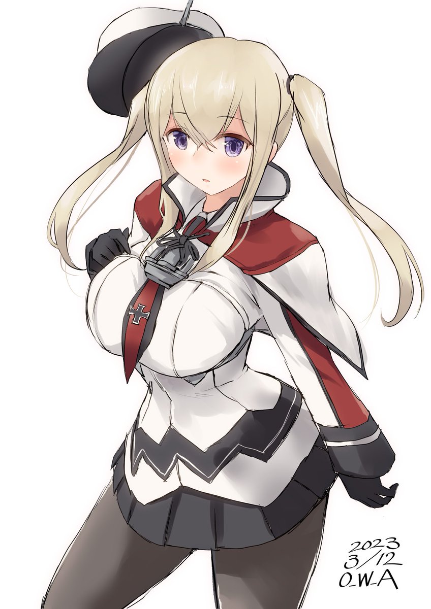 graf zeppelin (kancolle) 1girl solo pantyhose blonde hair hat gloves twintails  illustration images