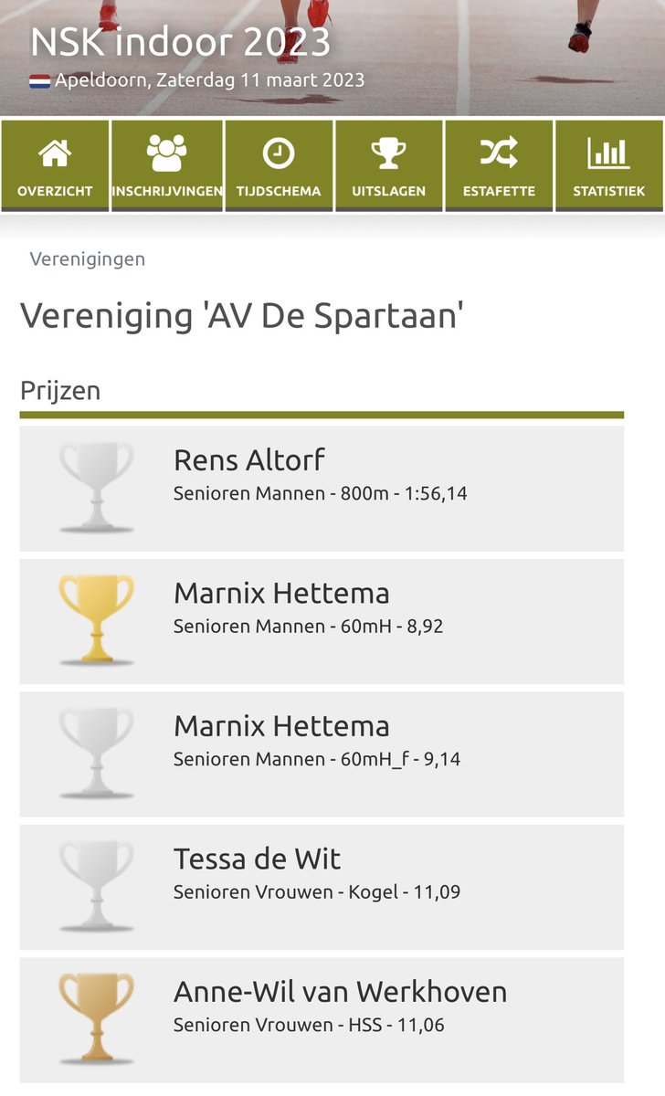 3 x Zilver en 1 x Brons voor studenten van AV De Spartaan bij NSK indoor. Rens Altorf verbeterde zijn 800m indoor clubrecord met 2 seconden! 💪🏼🥈🥈🥈🥉 #nskindoor #apeldoorn #omnisport #atletiek #clubrecord

atletiek.nu/wedstrijd/vere…
