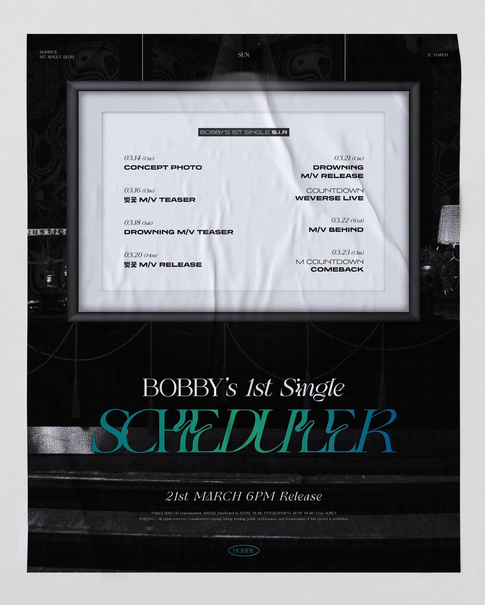 BOBBY’s 1st Solo Single [S.i.R] #Scheduler

#바비 #バビ #BOBBY #SiR
#아이콘 #アイコン #iKON
#Drowning #벚꽃 #CherryBlossoms