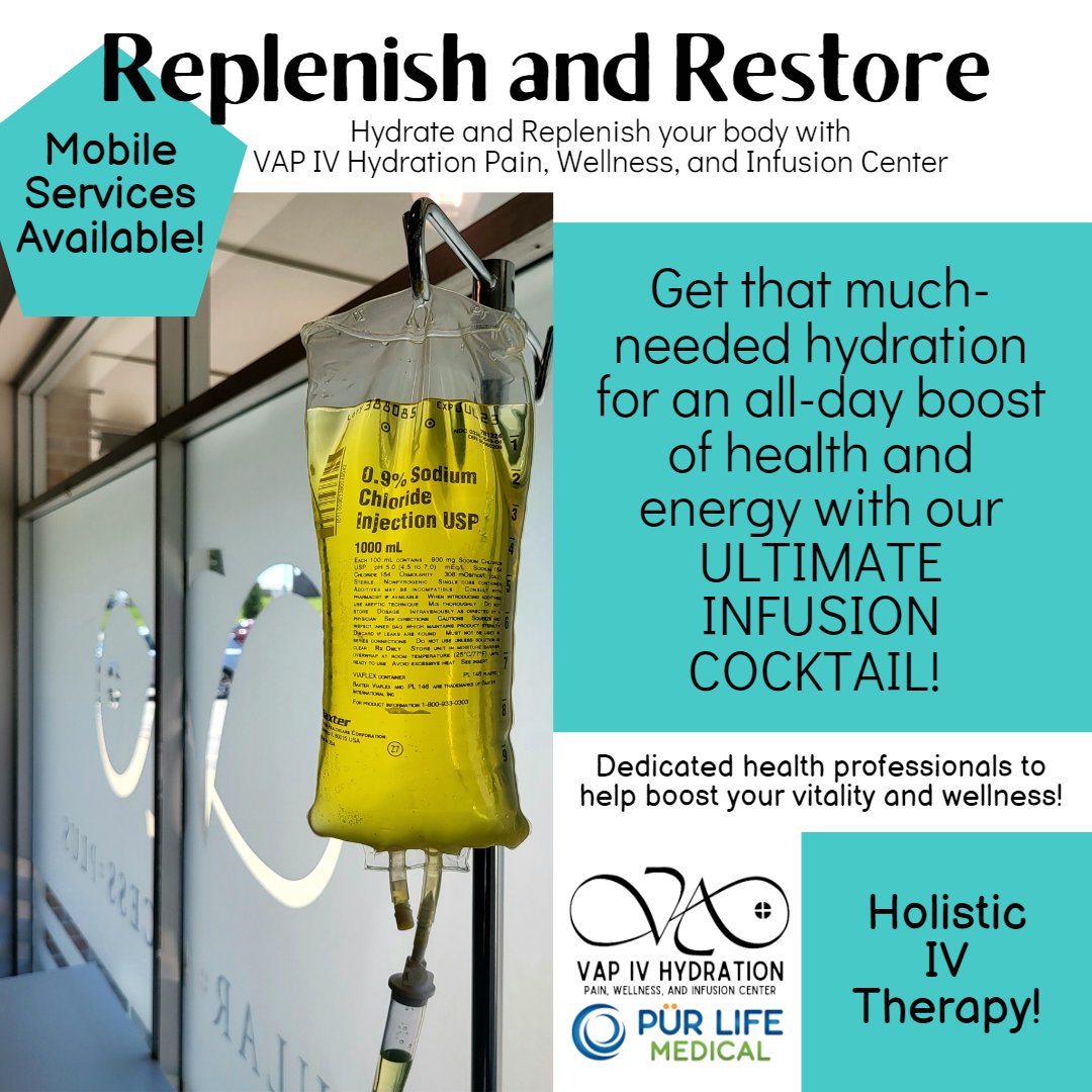 VAPIVHydration's tweet photo. Replenish Restore Hydrate with VAP IV Hydration, Pain, Wellness, and Infusion Center with Pur Life Medical!

Have a party! Just let us know if it's your place or ours!

#vapivhydration #ivhydration #ivhydrationandnutrition #hydrate #ivnutrition #ivtherapy #ivhydrationtherapy https://t.co/LgWJ3ITnAg
