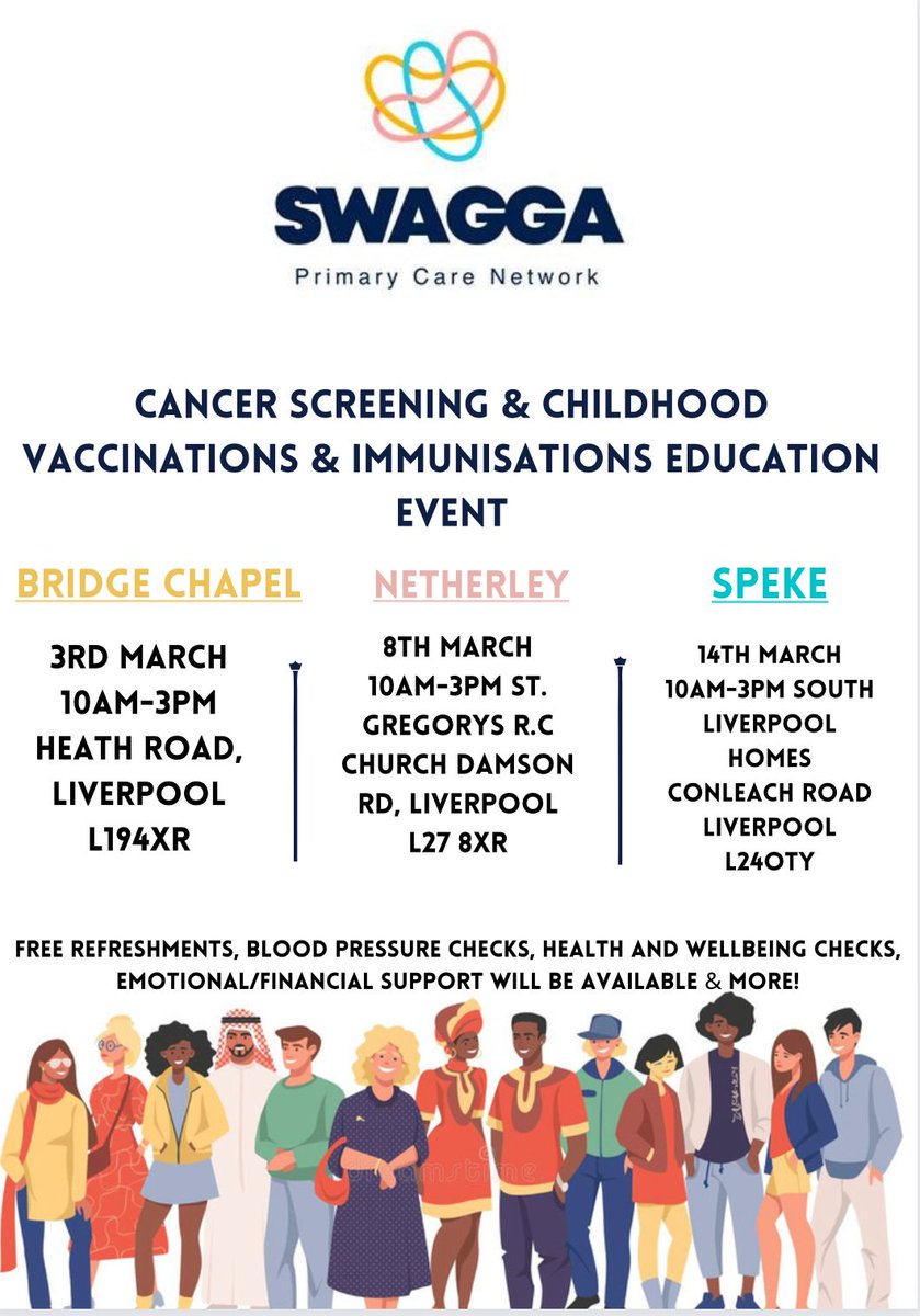 lpoolcouncil's tweet photo. #Event | Drop-in at one of the Health &amp; Wellbeing Events taking place across South Liverpool during March.

Find out more about SWAGGA PCN at:
https://t.co/fCC97hX007 https://t.co/KDRPPG7p9k