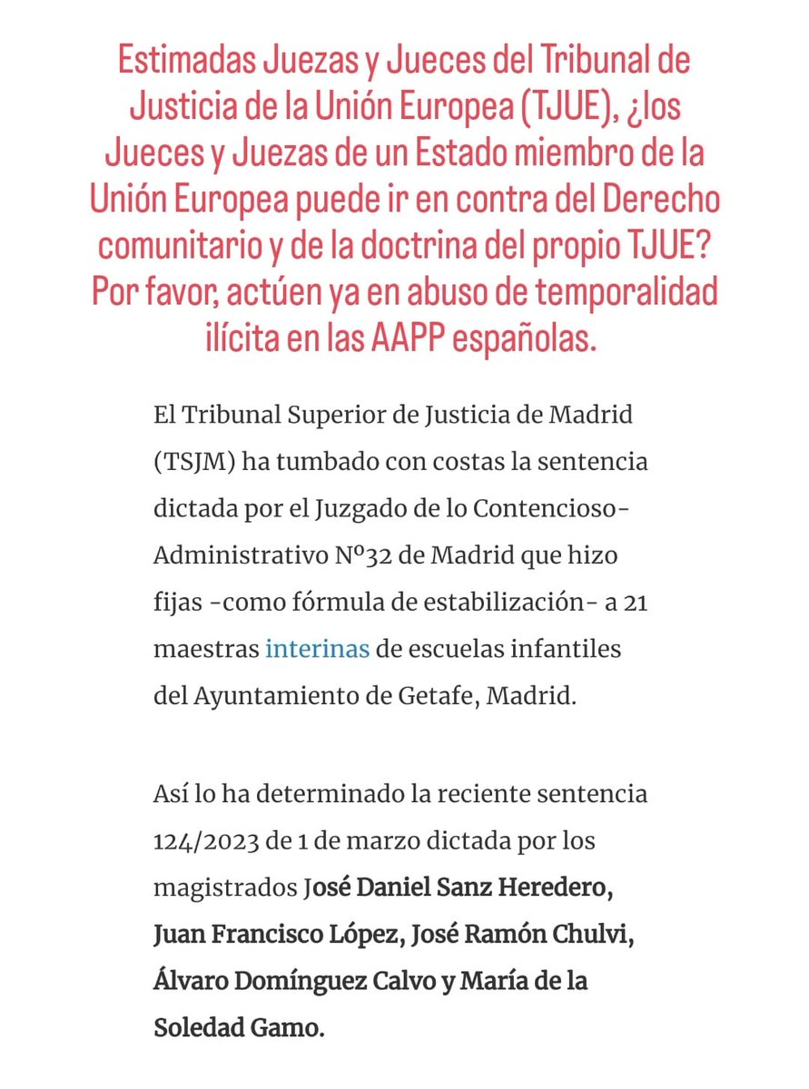 interinoktaldea's tweet photo. Dear Judges of the CJEU, can the Judges of a Member State of the EU go against Union Law and the Jurisprudence of the CJEU itself?  Please, act now against the abuse of fixed-term employment  in the Spanish Public Administrations. #FijezaYaEsConstitucional
@EUCourtPress https://t.co/aSjODQoSwu