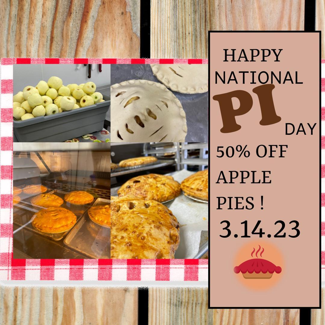 On Pi day (3.14.23), we will have apple pies at 50% OFF! Turnovers (hand pies) will also be available!