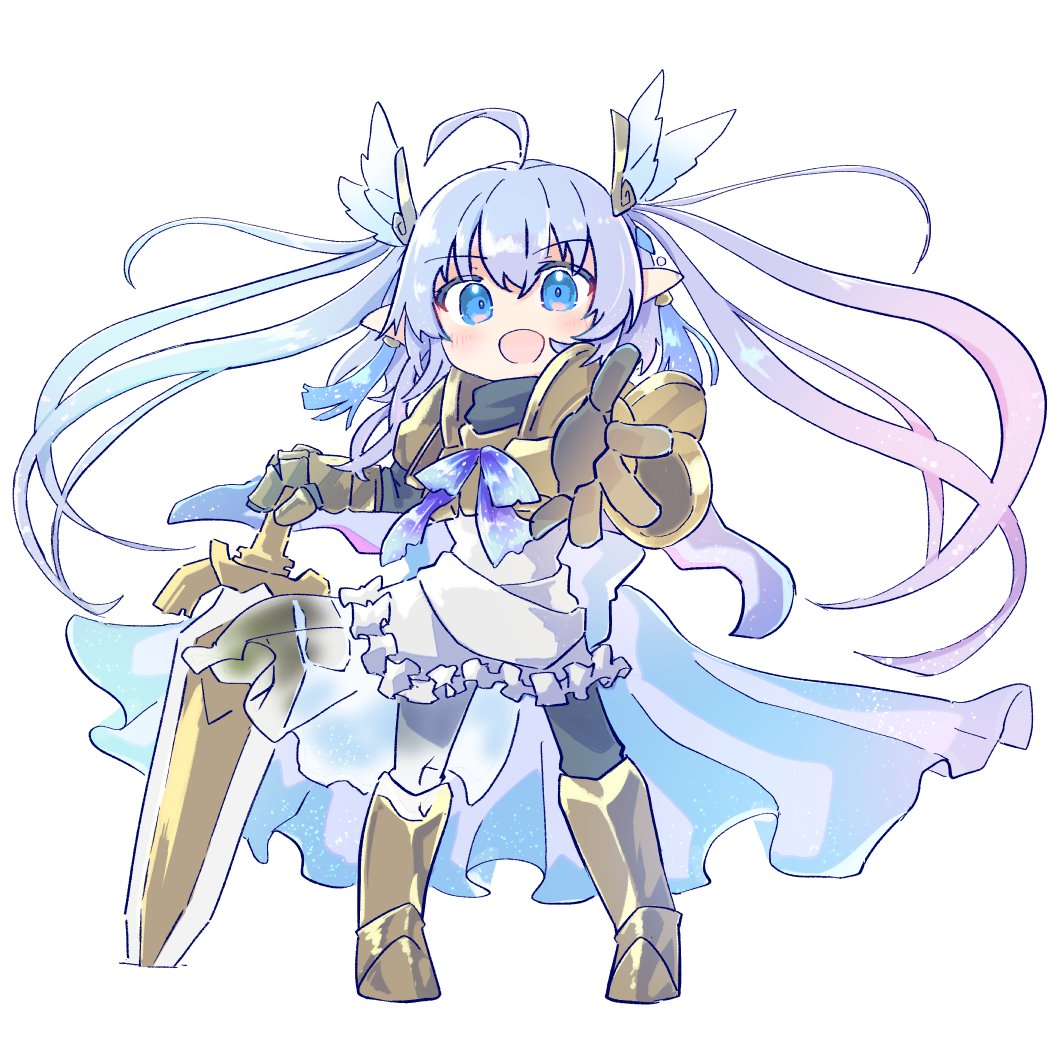 1girl blue eyes weapon solo sword long hair armor  illustration images