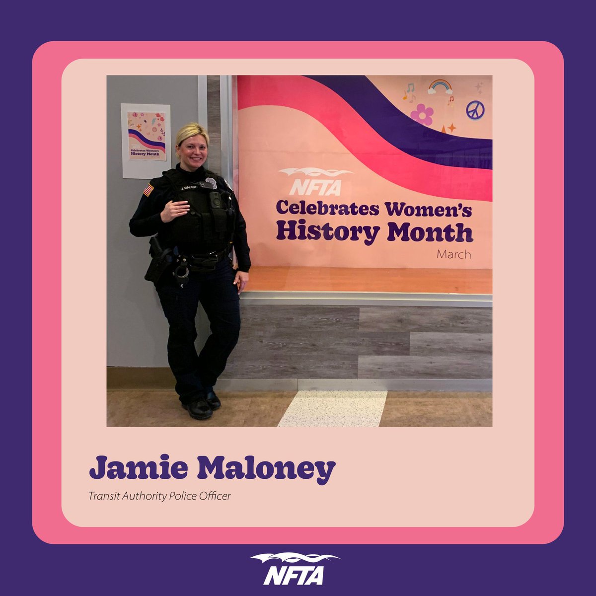 NFTAMetro's tweet photo. Jamie is a female transit police officer who works at the downtown Metropolitan Transportation Center. She excels in this field because of her love for helping others. Say hello to Jamie the next time you are passing through the MTC! #WomensHistoryMonth #MeetMetro https://t.co/3IwIG5AvzB
